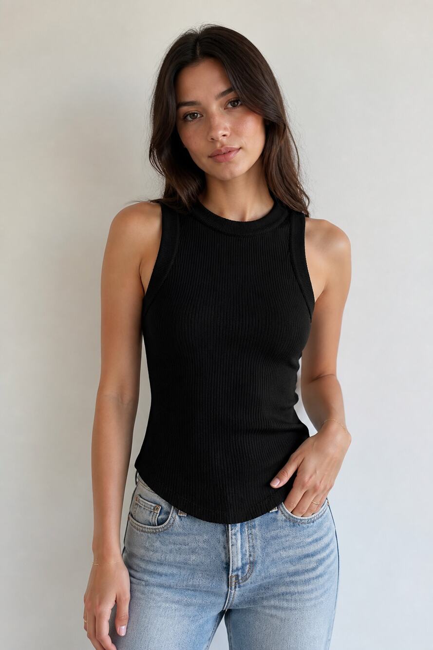 ZARA Black Ribbed Tank Top XS